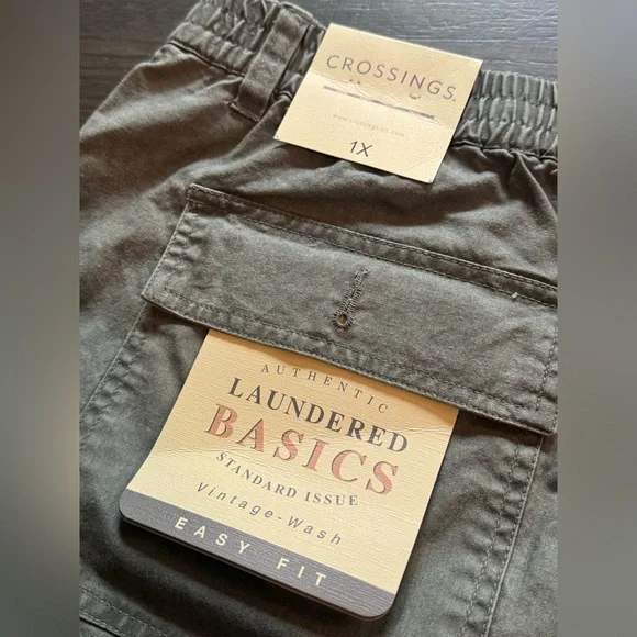 Crossings green gray button front cotton shorts NWT 1X - Picture 4 of 5